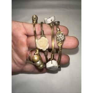 Lot of 4 Bourbon and Boweties Gold Tone Wire Bangle Bracelets 2.5 inches boho